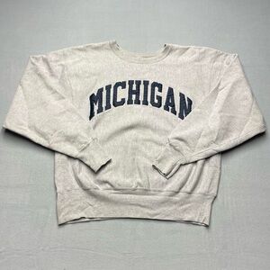 Champion Reverse Weave Michigan Crewneck Sweatshirt Men's Large Gray Spellout